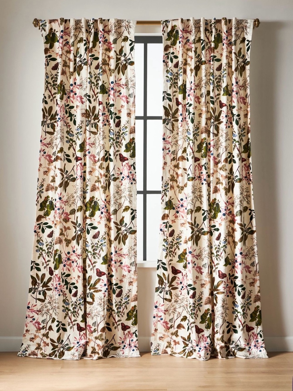 Anthropologie Lorena Printed Velvet Curtains, 2 Panels 50x84